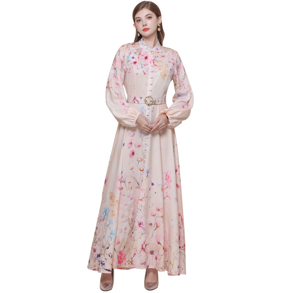 Puff sleeve breasted dress France style formal dress