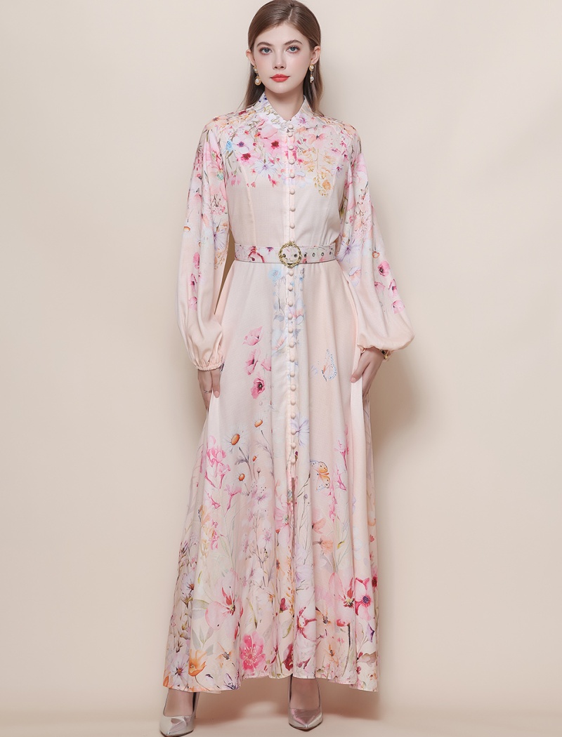 Puff sleeve breasted dress France style formal dress