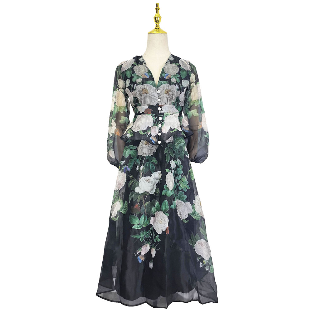 Flowers lotus leaf edges pink elegant style skirt 2pcs set