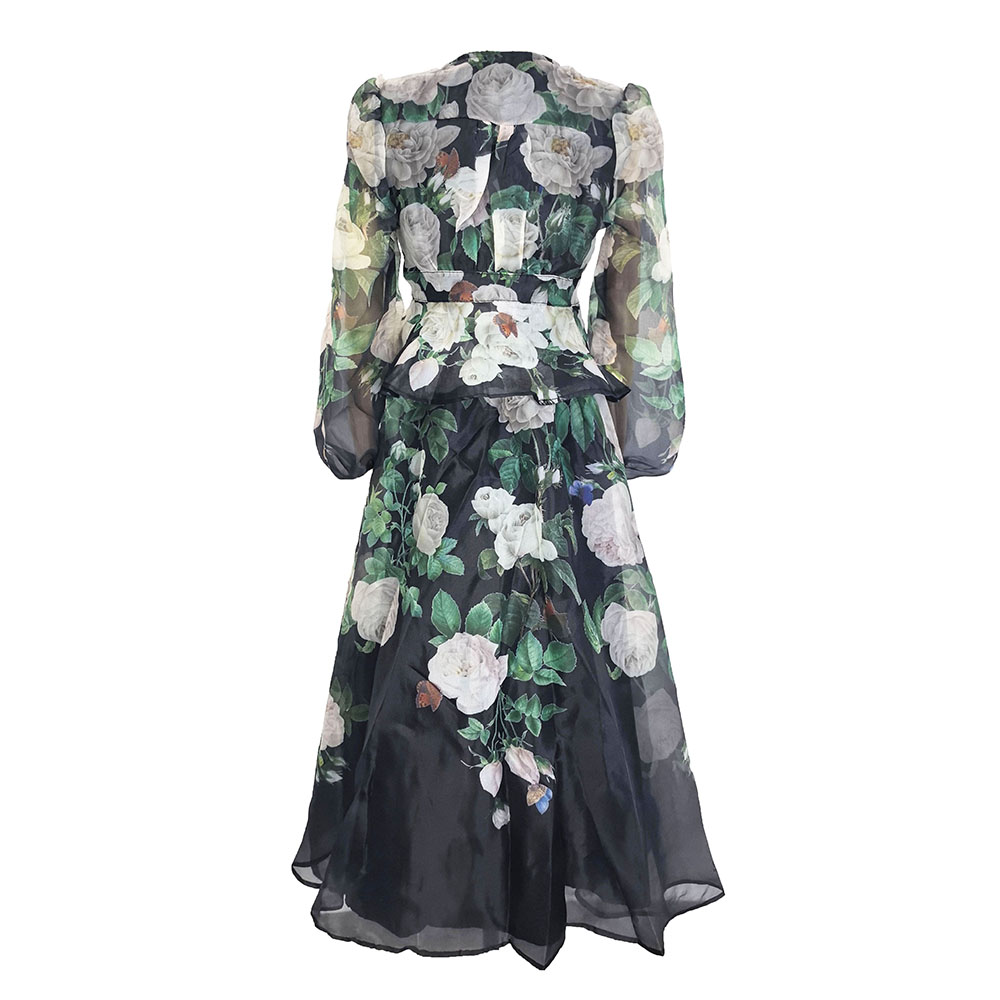 Flowers lotus leaf edges pink elegant style skirt 2pcs set