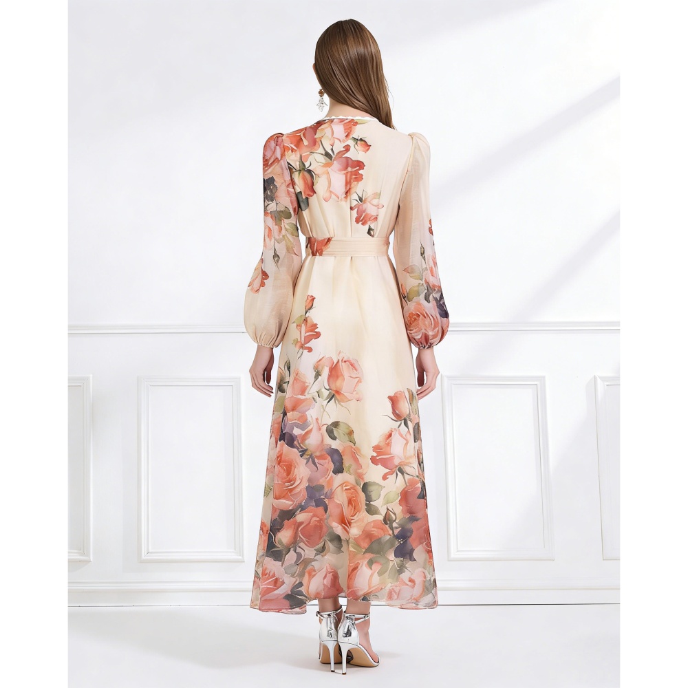 Elegant frenum lace spring silk linen single-breasted dress