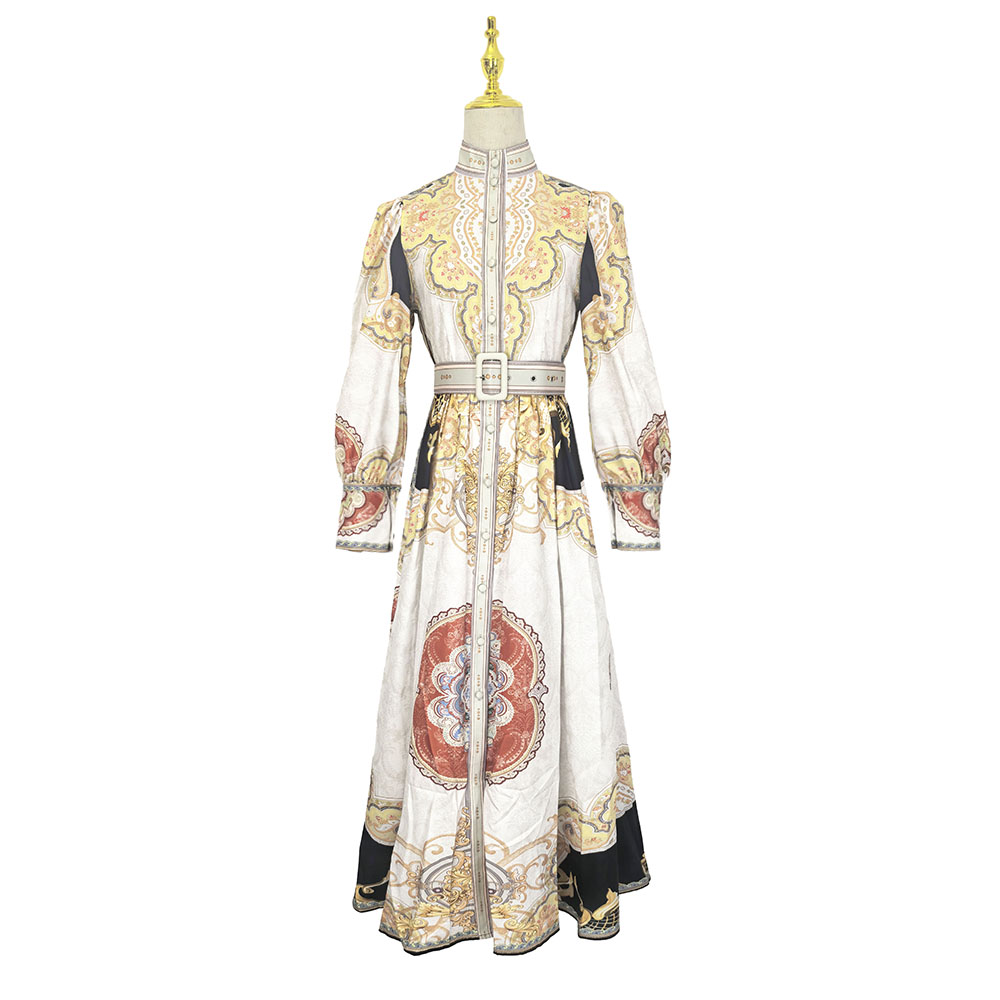 Lotus leaf edges single-breasted cstand collar retro dress