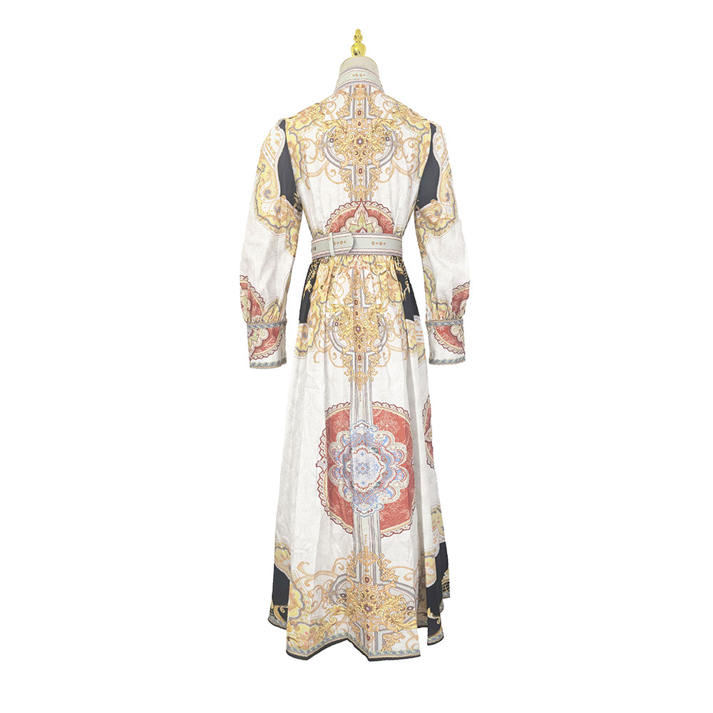 Lotus leaf edges single-breasted cstand collar retro dress