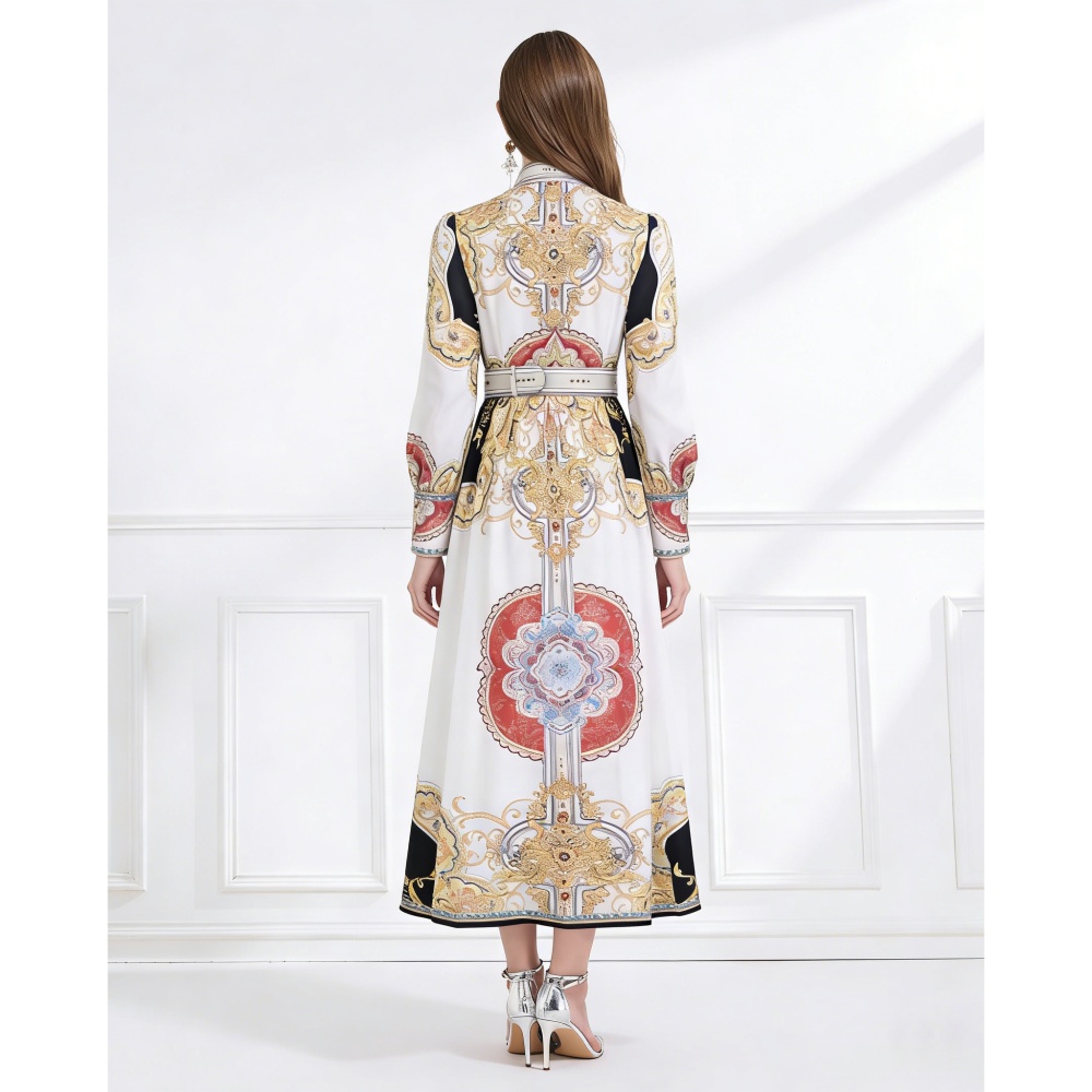 Lotus leaf edges single-breasted cstand collar retro dress