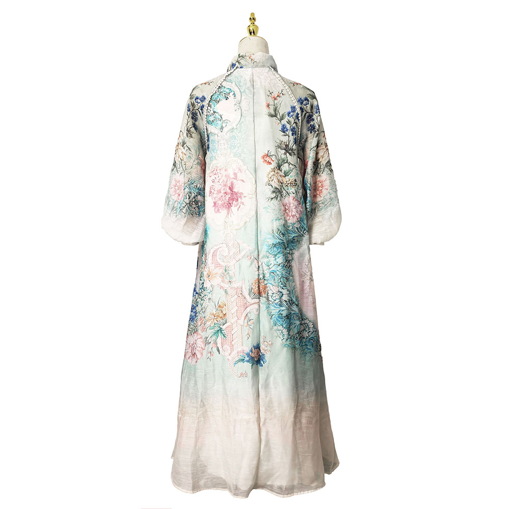 Spring printing jumpsuit elegant style silk linen long dress