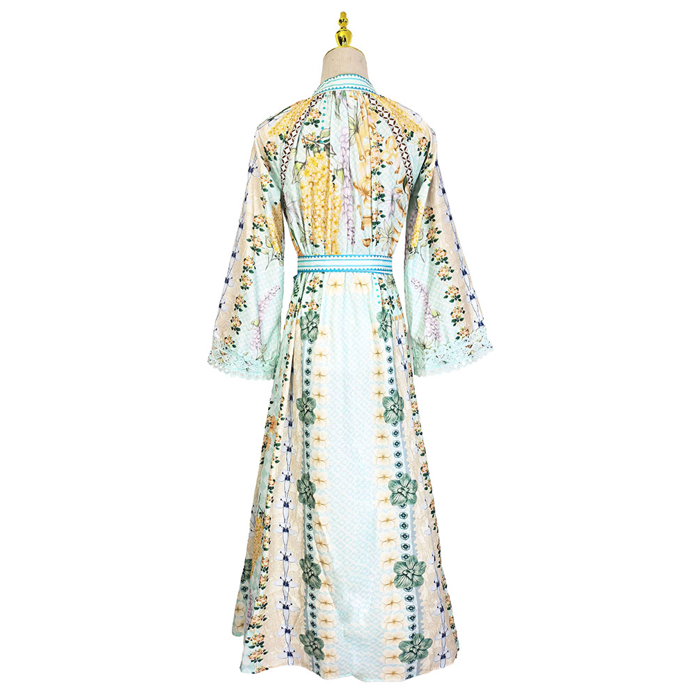 Vacation frenum printing elegant splice flax dress