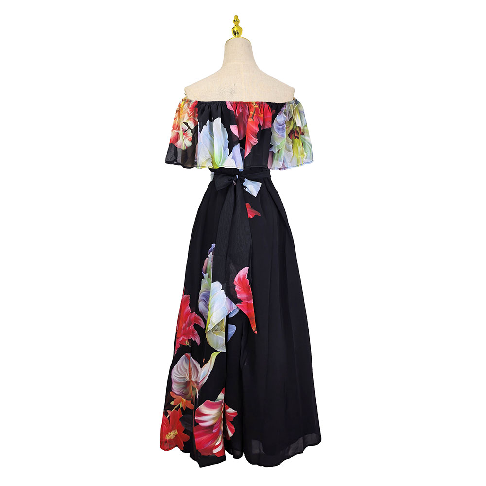 Lotus leaf edges wear flat shoulder colors summer seaside dress