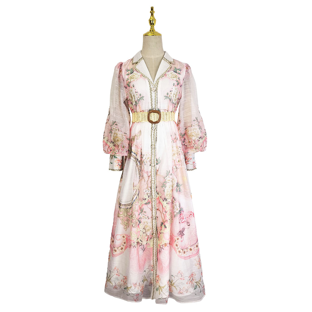 Silk linen dress lotus leaf edges business suit