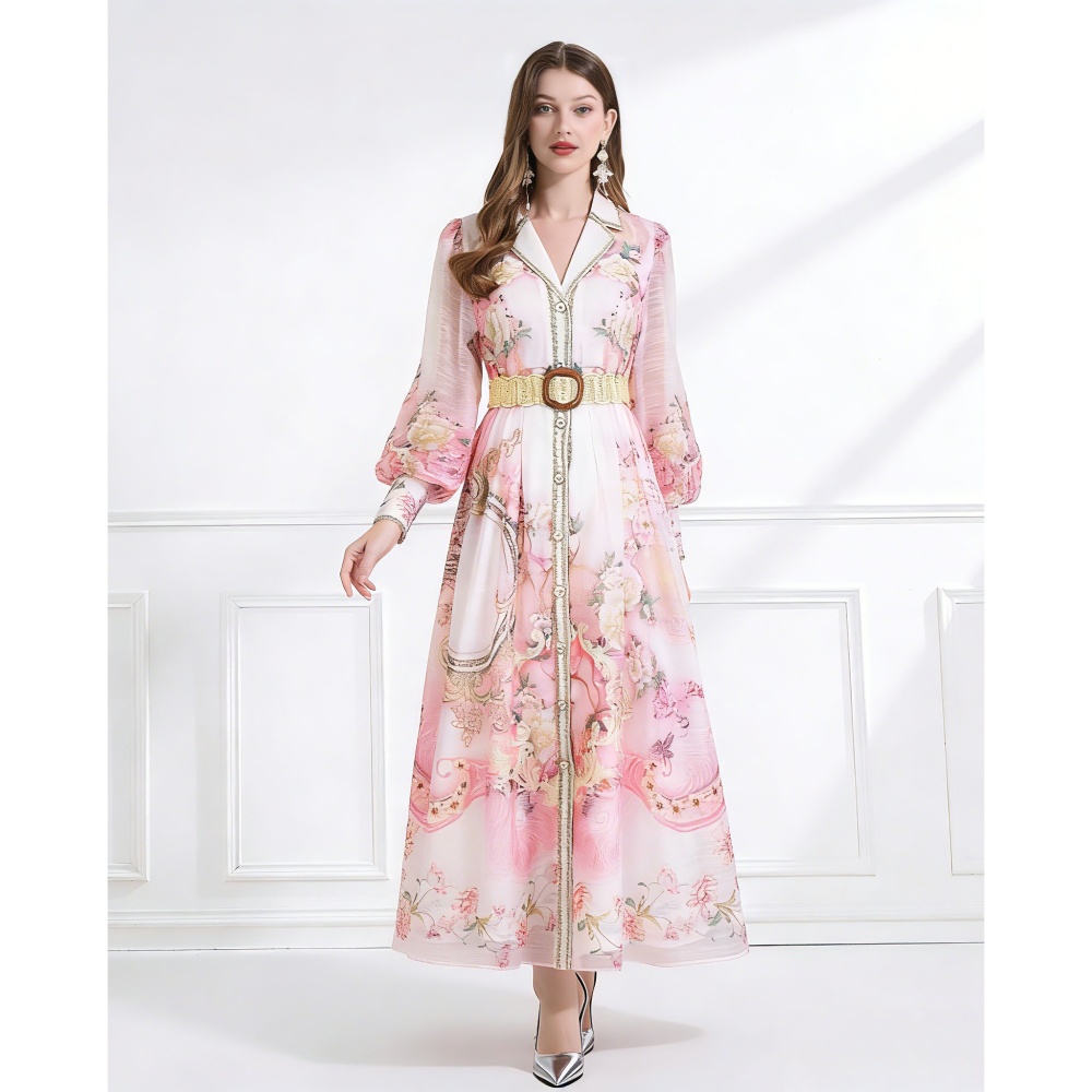 Silk linen dress lotus leaf edges business suit