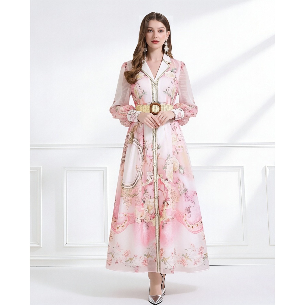 Silk linen dress lotus leaf edges business suit