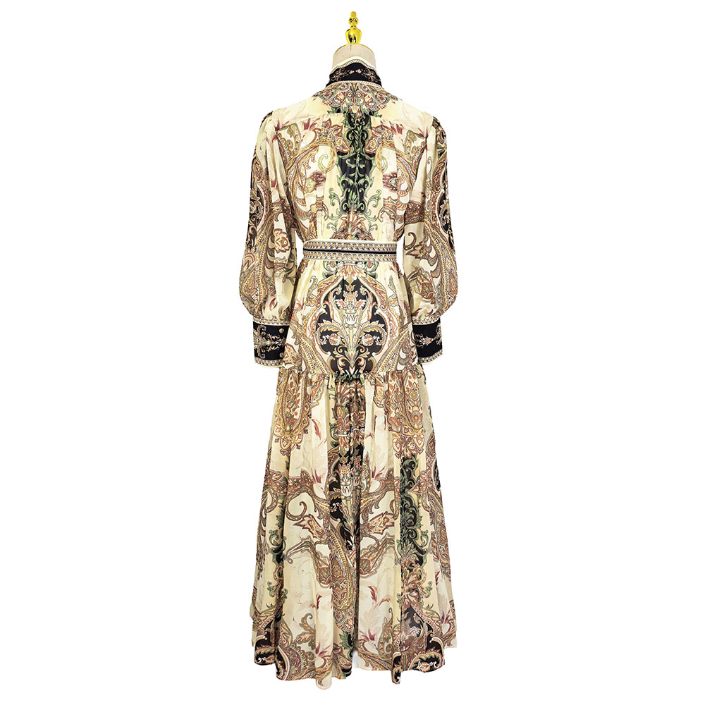 Cstand collar printing with sling chiffon court style dress