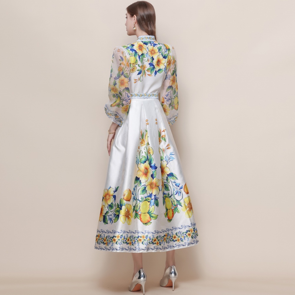 Lantern sleeve long dress court style dress for women