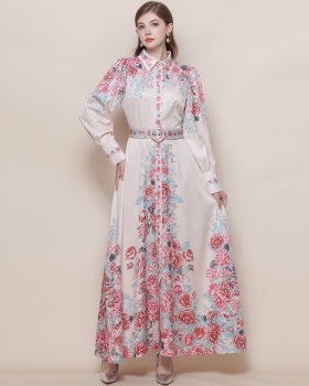 Breasted printing dress slim retro formal dress