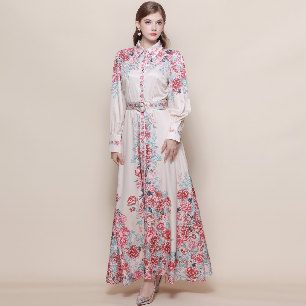 Breasted printing dress slim retro formal dress