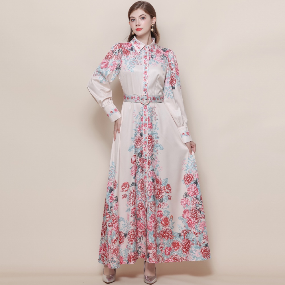 Breasted printing dress slim retro formal dress