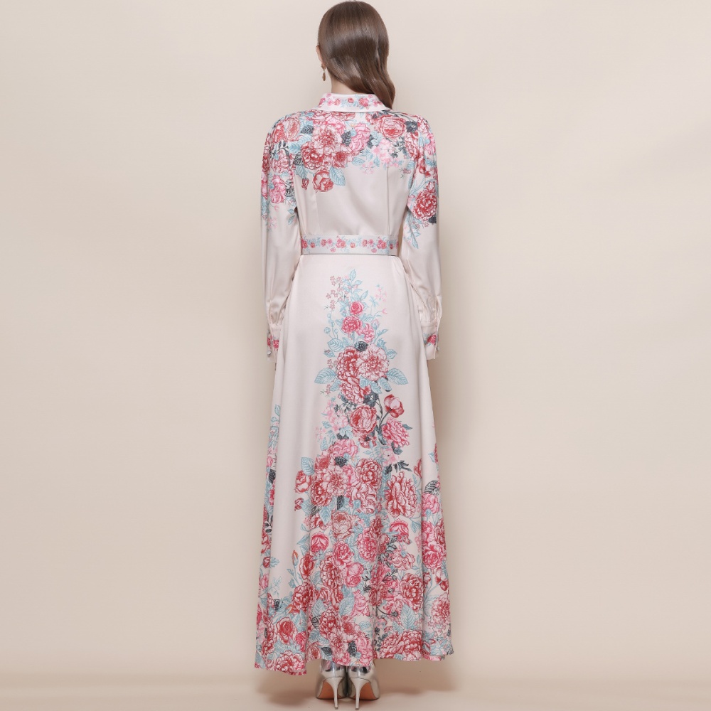 Breasted printing dress slim retro formal dress