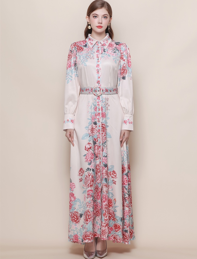 Breasted printing dress slim retro formal dress