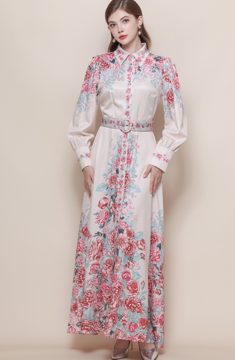 Breasted printing dress slim retro formal dress