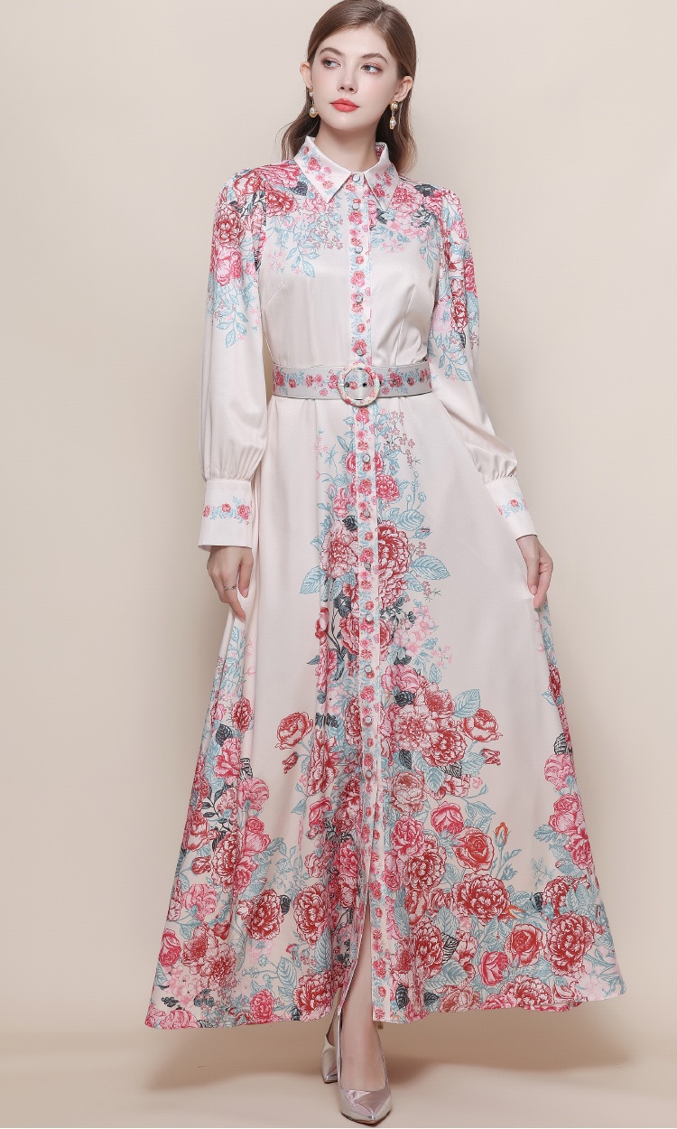 Breasted printing dress slim retro formal dress