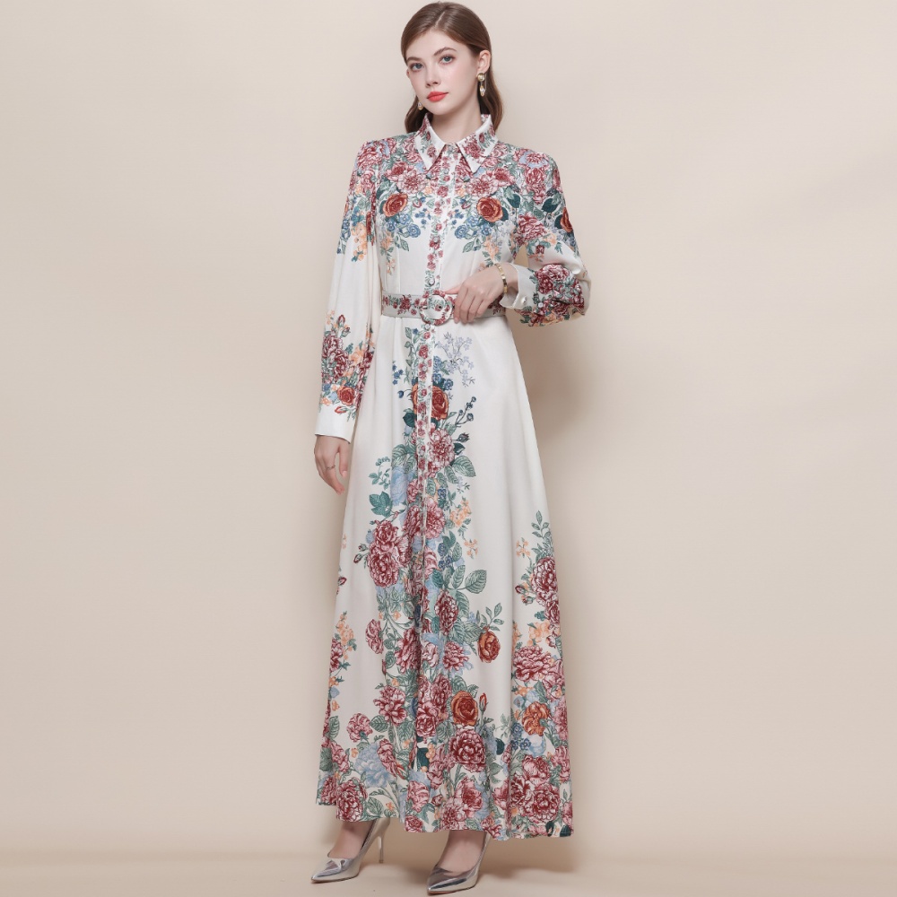 Breasted France style formal dress printing dress