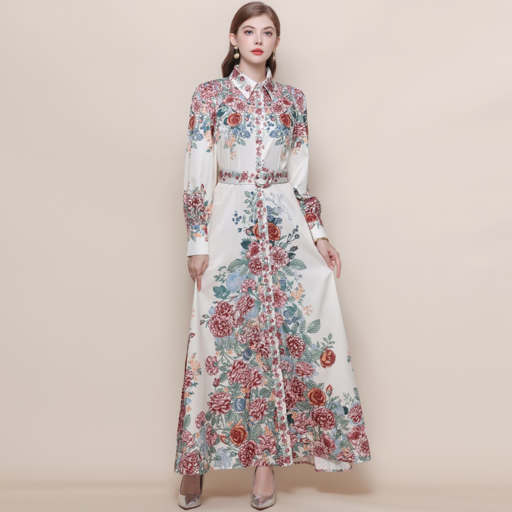 Breasted France style formal dress printing dress