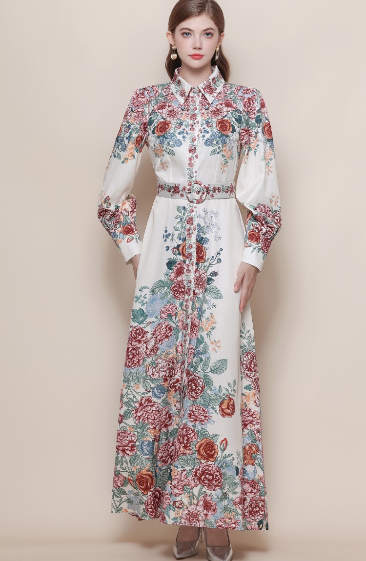 Breasted France style formal dress printing dress