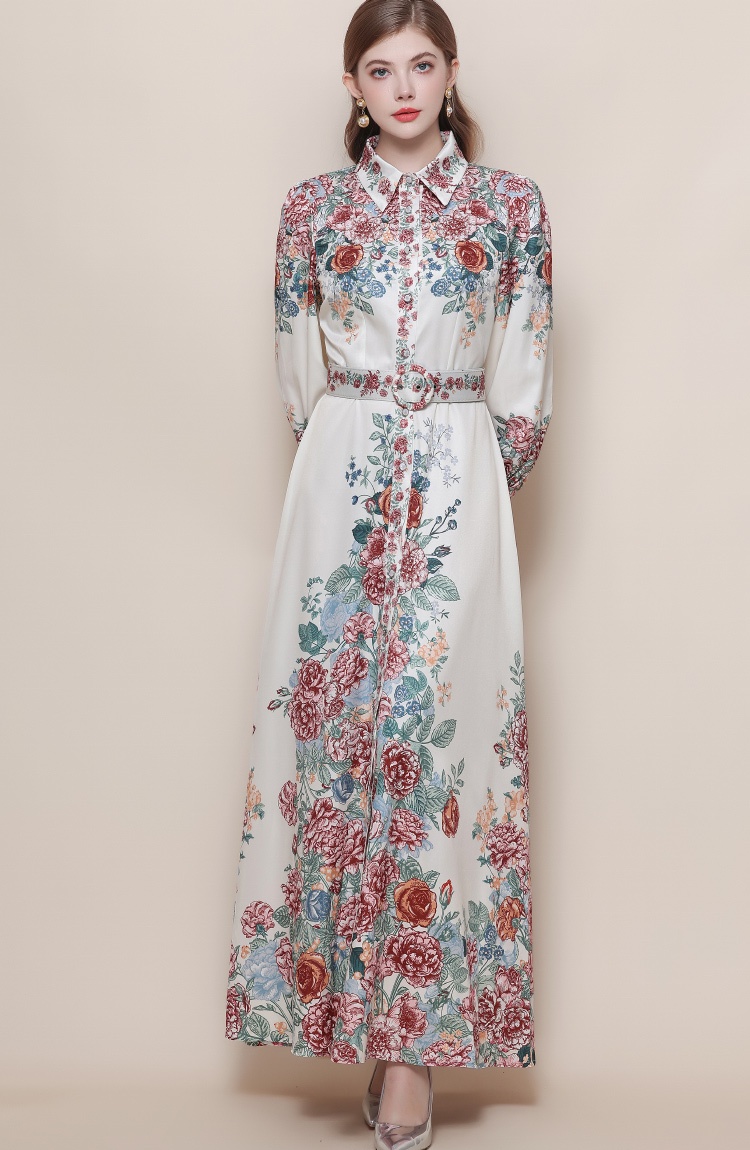 Breasted France style formal dress printing dress