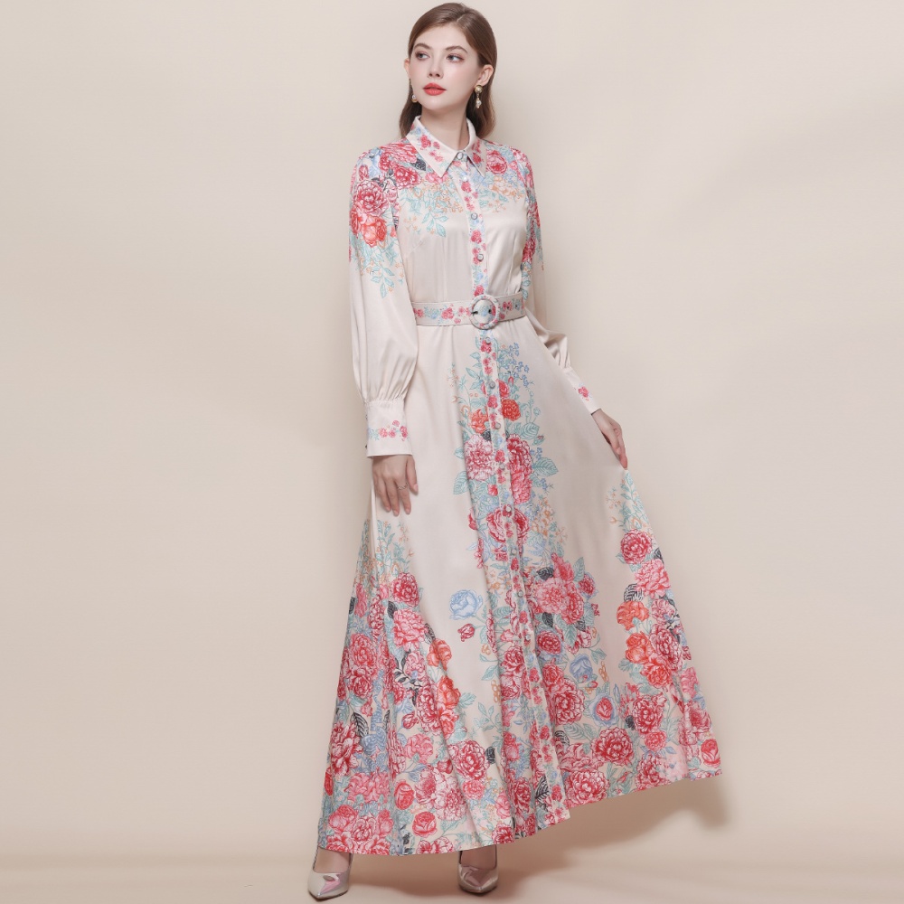 Long Western style formal dress breasted temperament dress