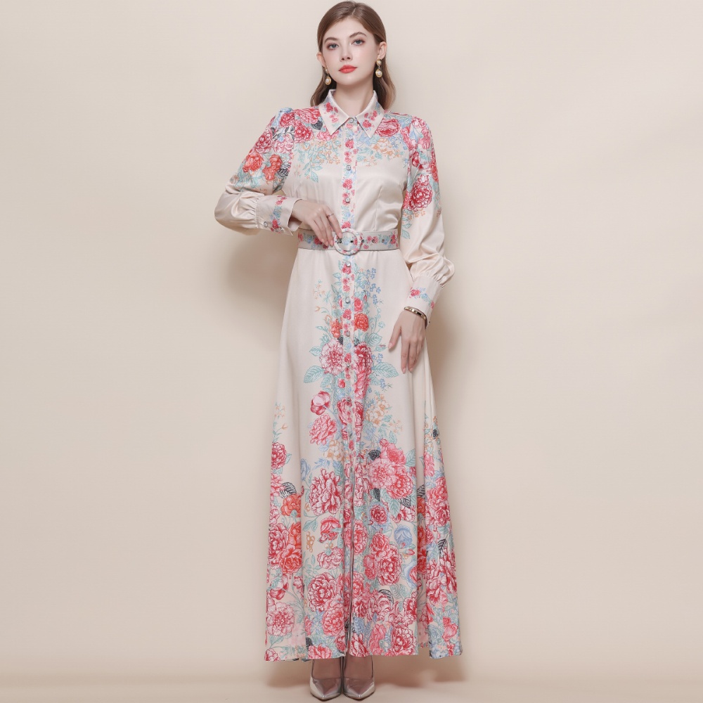 Long Western style formal dress breasted temperament dress