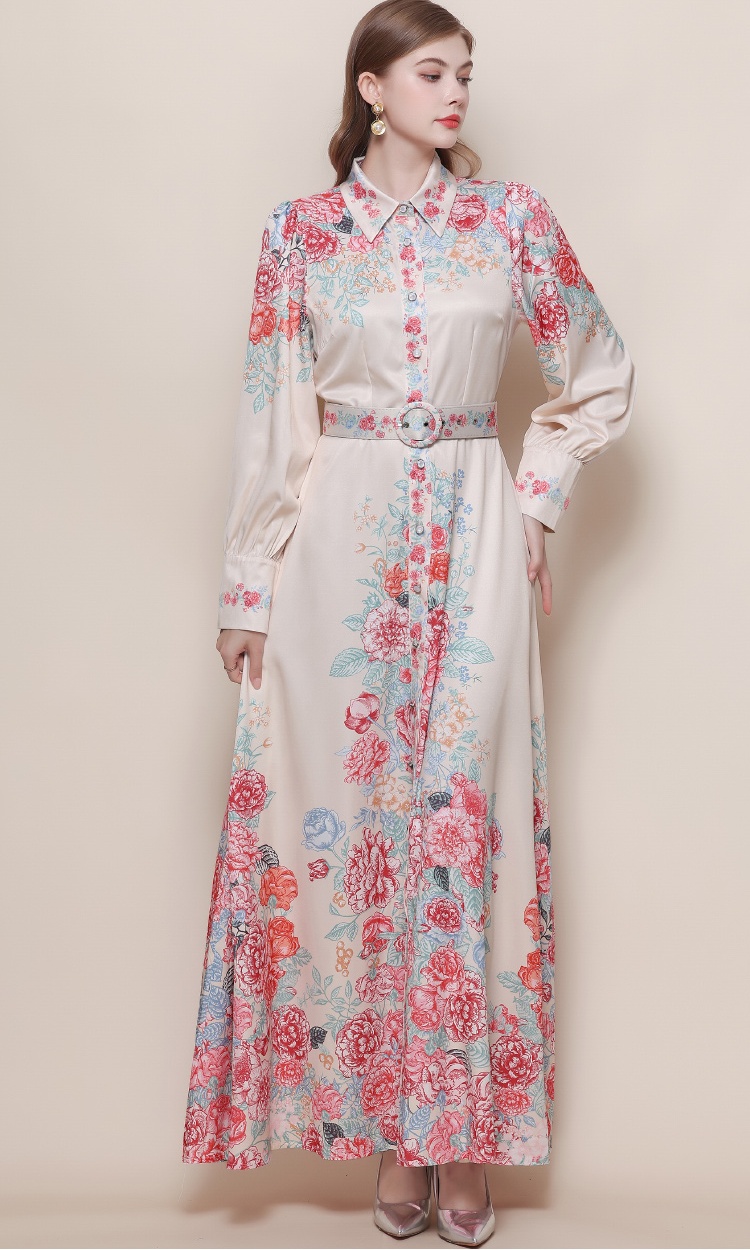 Long Western style formal dress breasted temperament dress