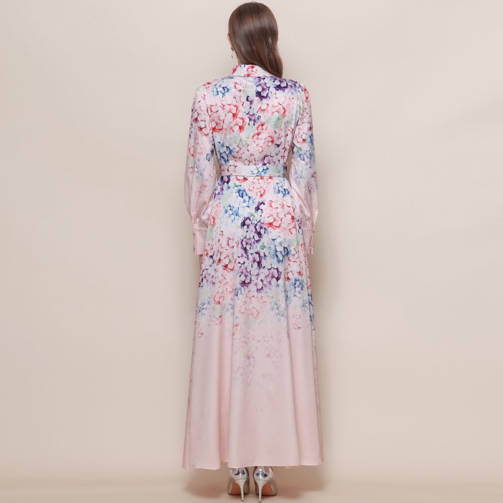 Long printing formal dress retro breasted dress