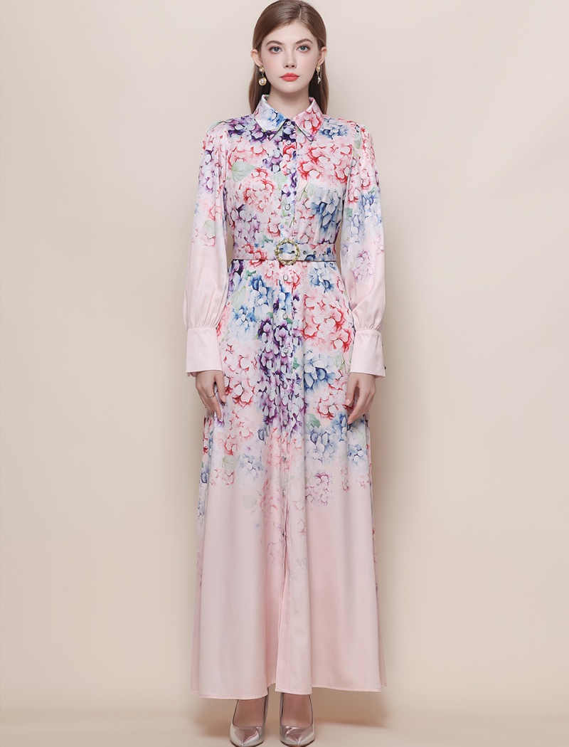 Long printing formal dress retro breasted dress