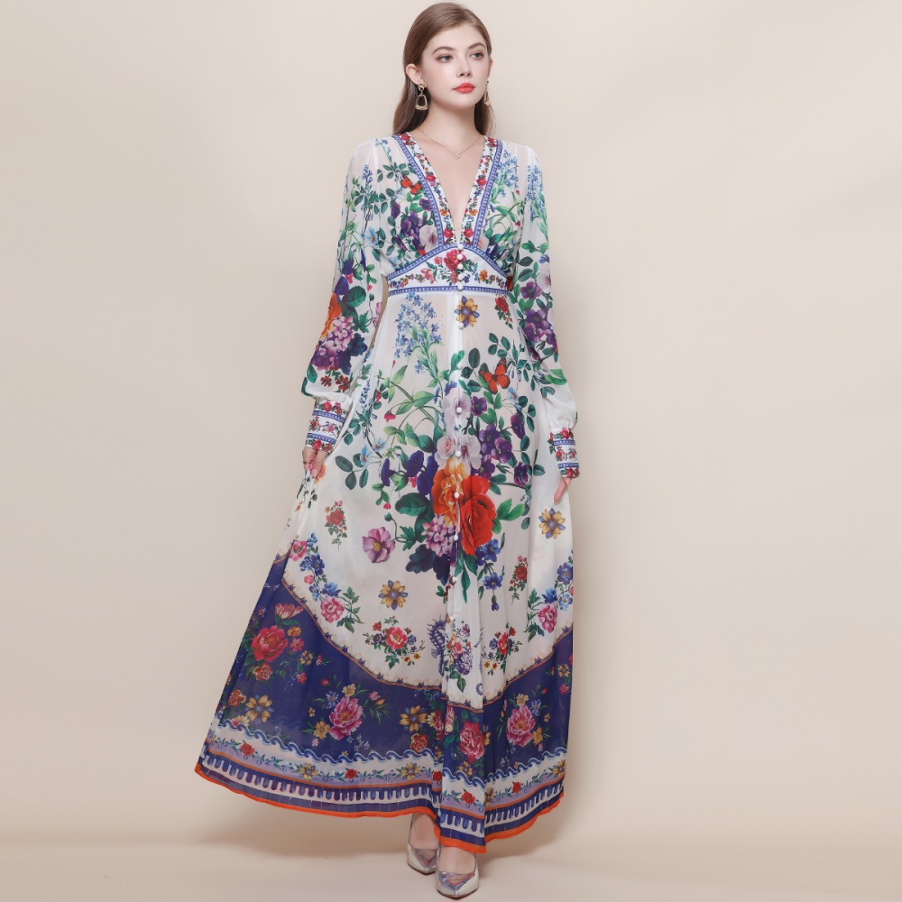 Court style retro dress big skirt long dress for women