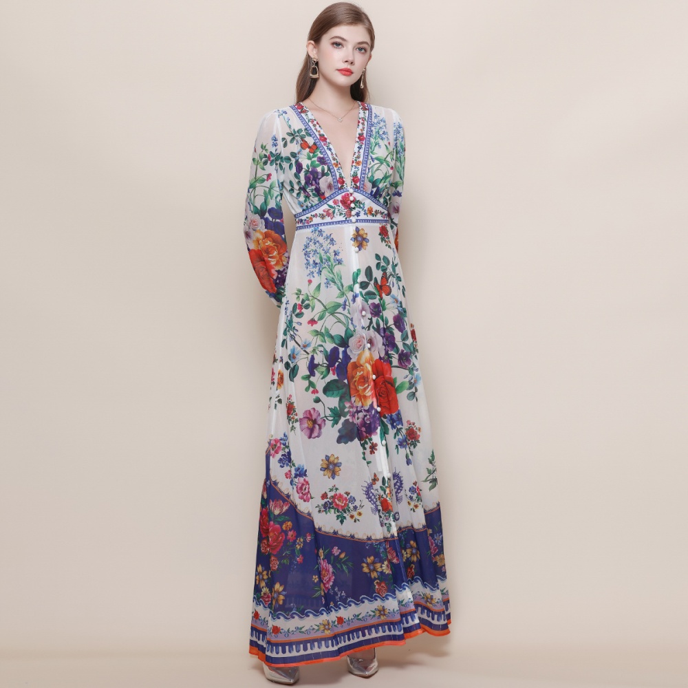 Court style retro dress big skirt long dress for women