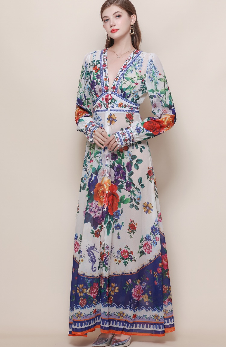 Court style retro dress big skirt long dress for women