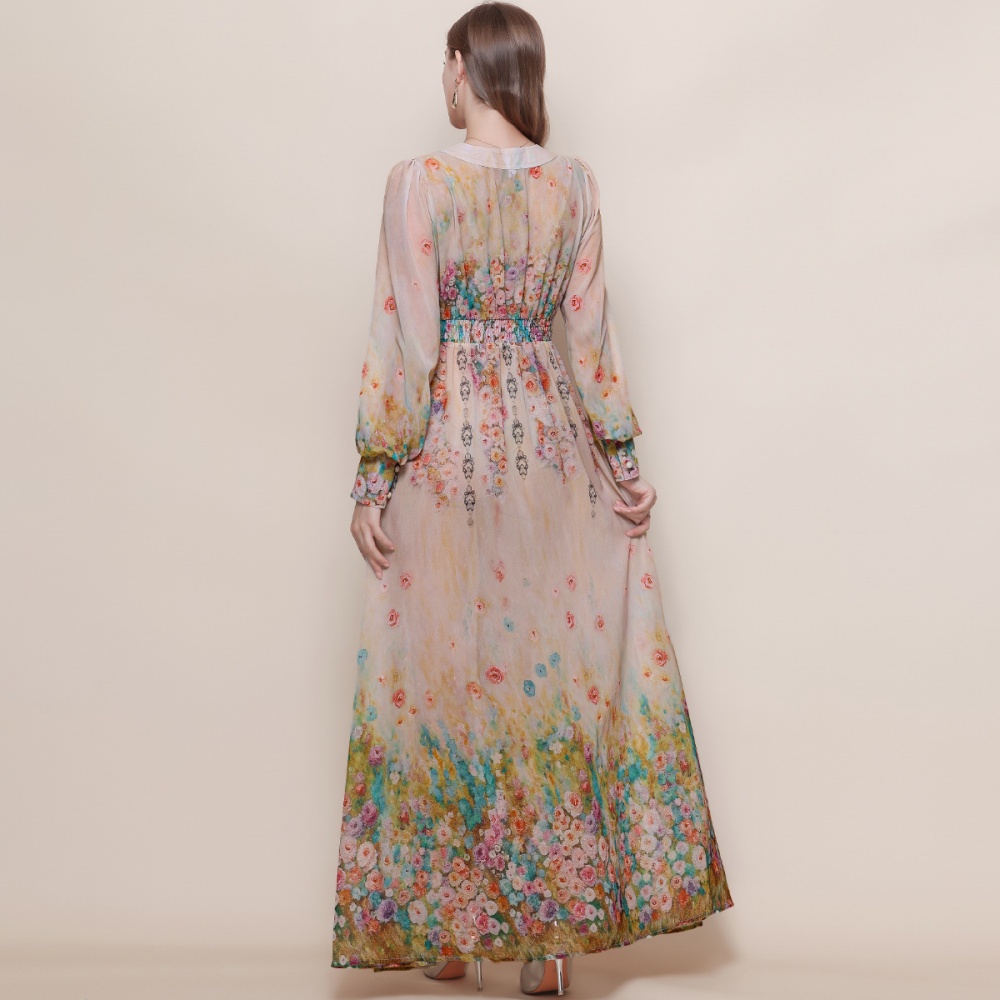 Frenum lantern sleeve long dress retro dress for women