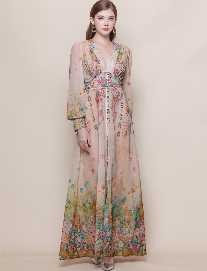 Frenum lantern sleeve long dress retro dress for women