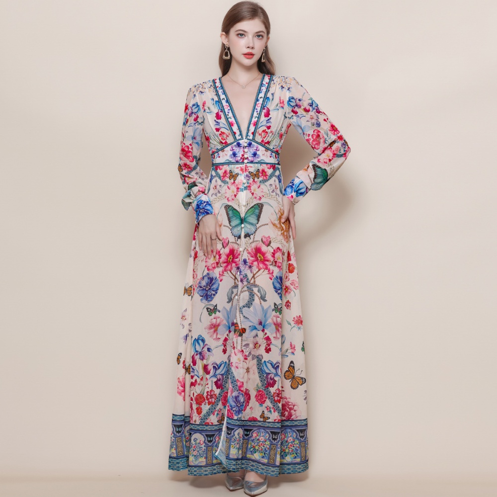 Lantern sleeve long dress dress for women