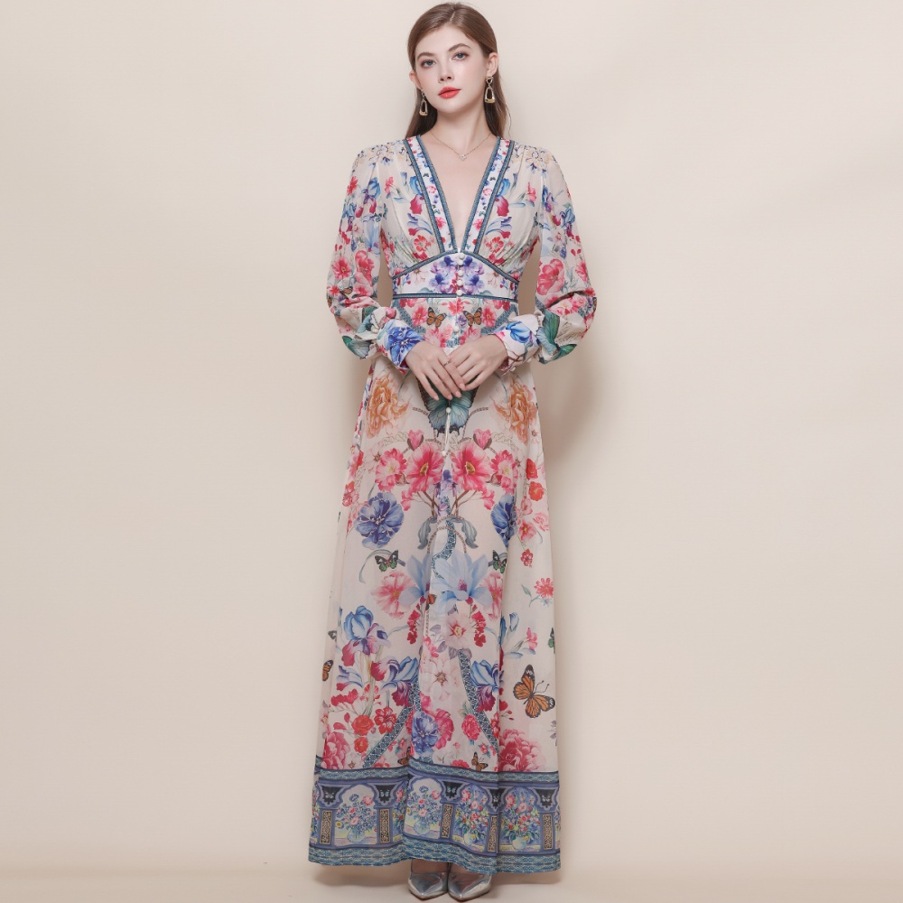 Lantern sleeve long dress dress for women
