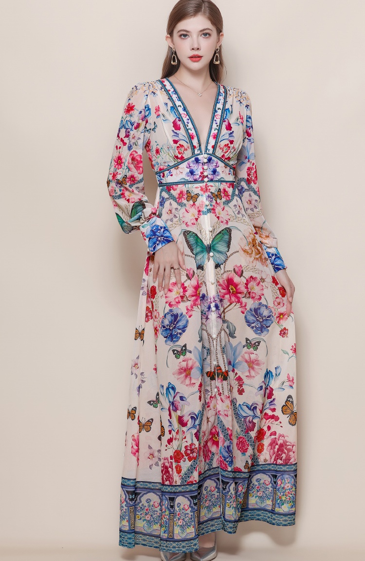 Lantern sleeve long dress dress for women