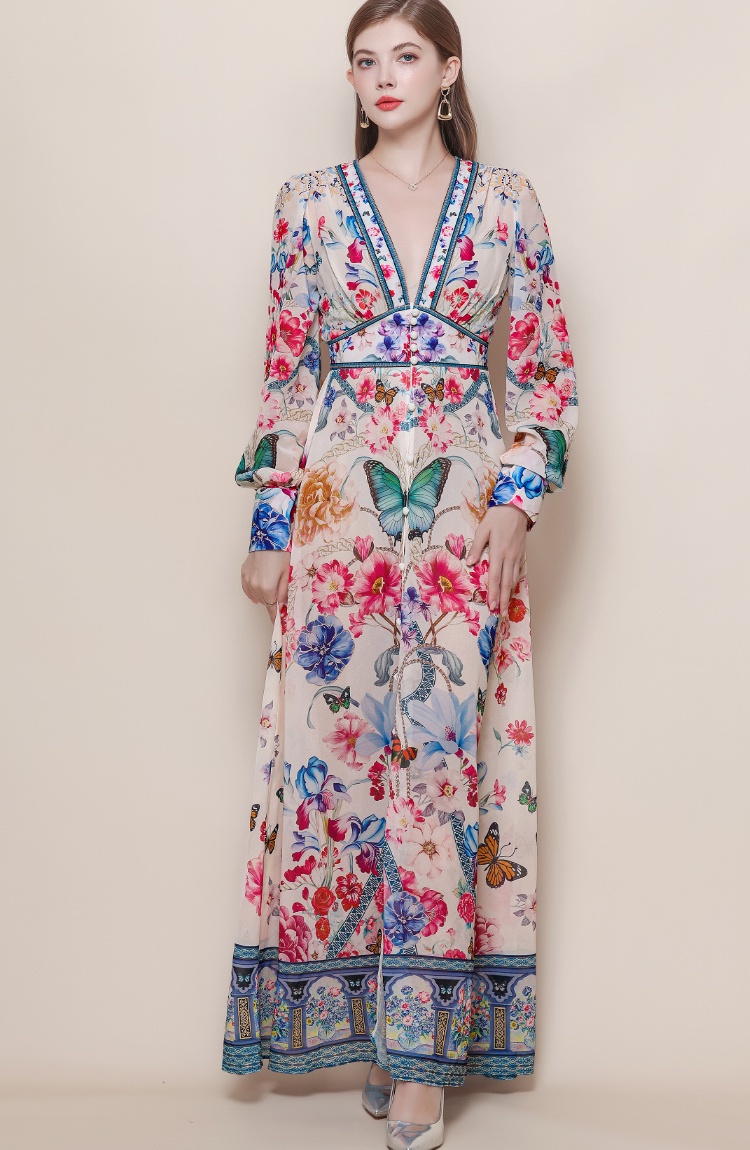 Lantern sleeve long dress dress for women