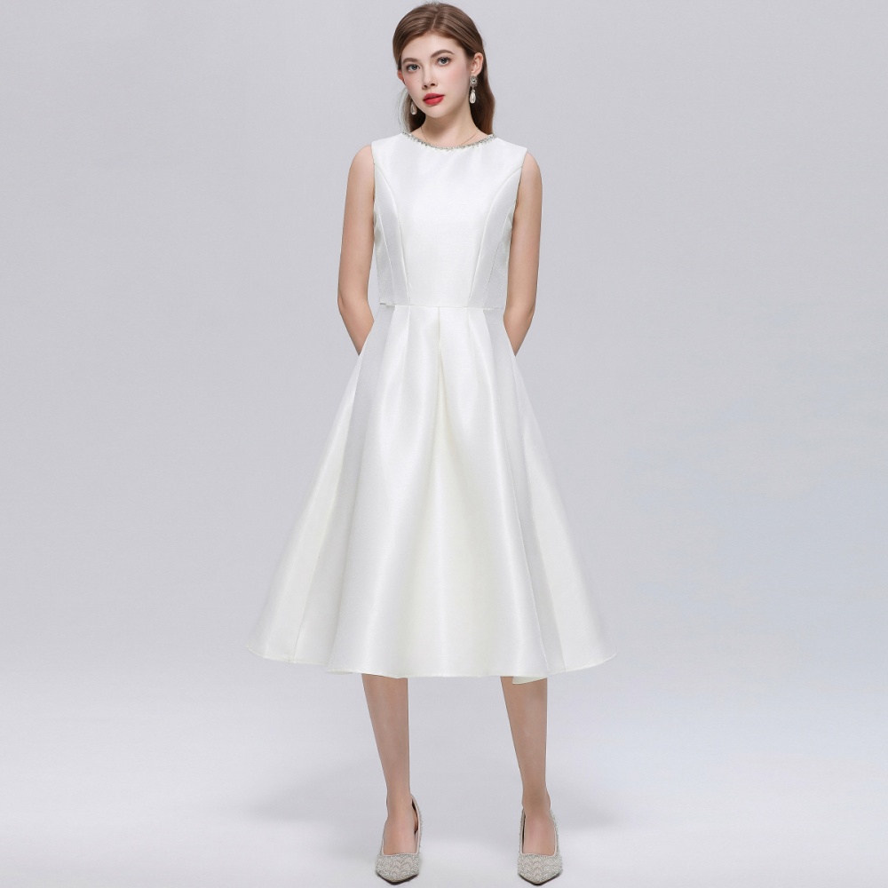 Pinched waist rhinestone France style dress for women