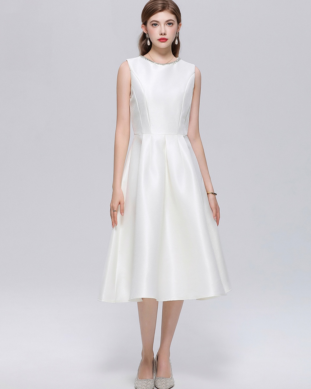 Pinched waist rhinestone France style dress for women