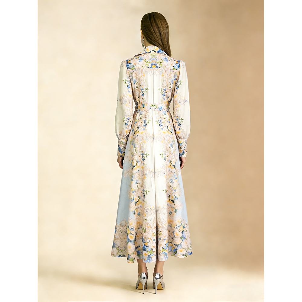 Pinched waist printing frenum vacation seaside dress