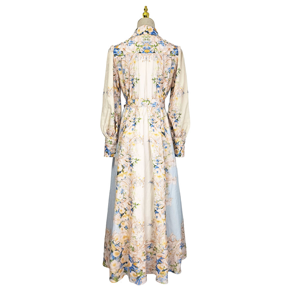 Pinched waist printing frenum vacation seaside dress