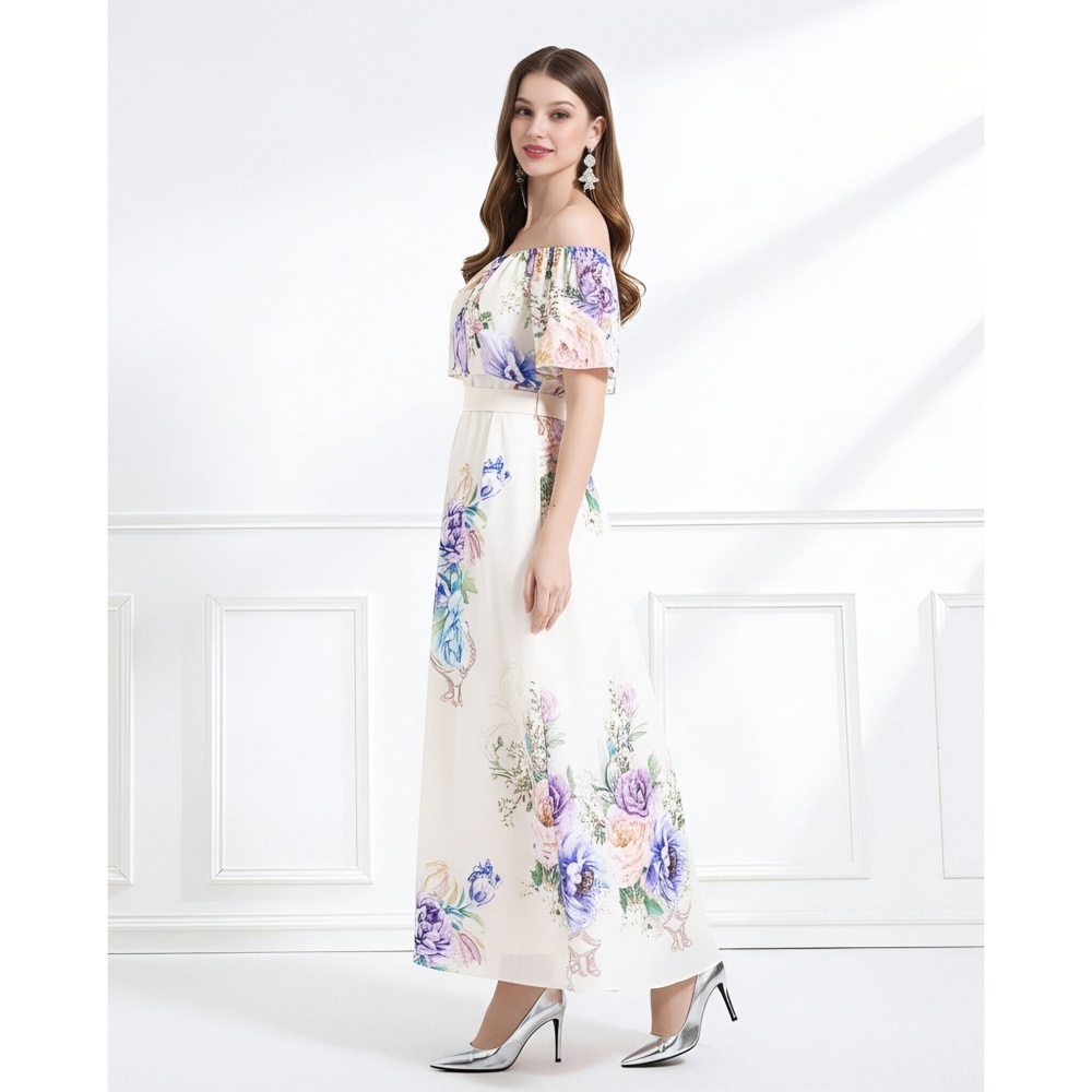 Pinched waist summer seaside lotus leaf edges dress