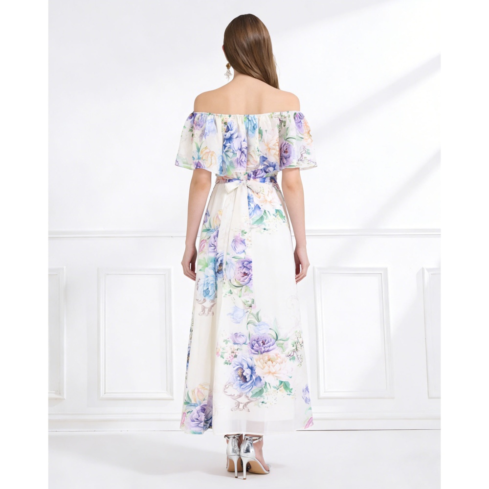 Pinched waist summer seaside lotus leaf edges dress