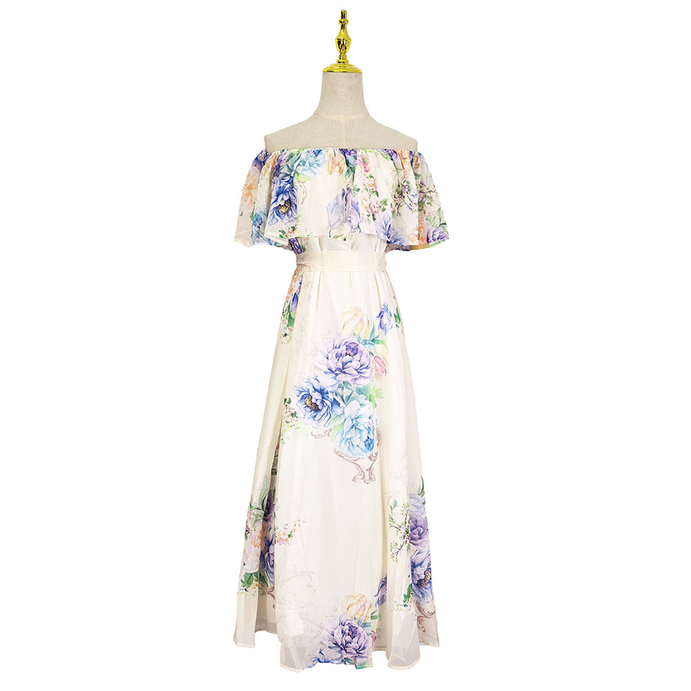 Pinched waist summer seaside lotus leaf edges dress