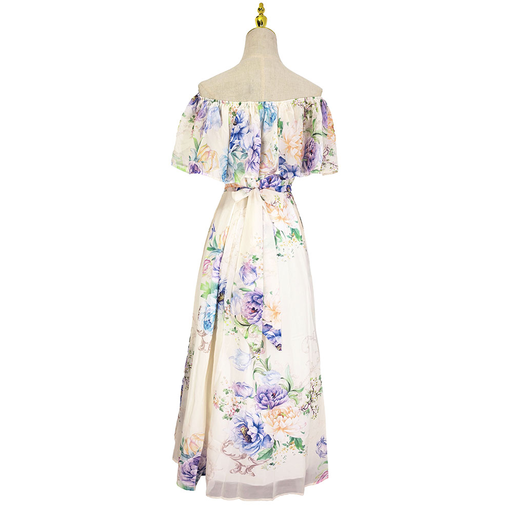 Pinched waist summer seaside lotus leaf edges dress