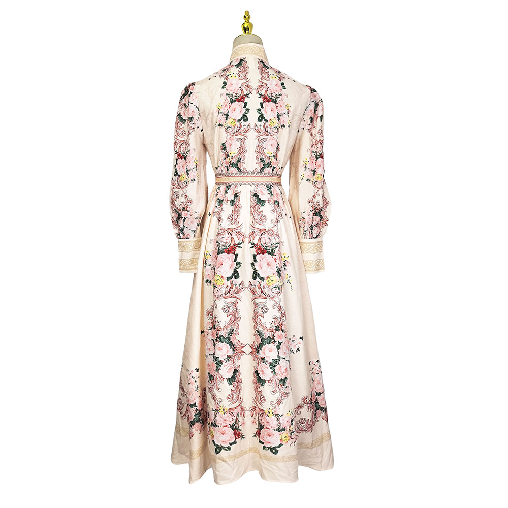 Pinched waist vacation printing long dress